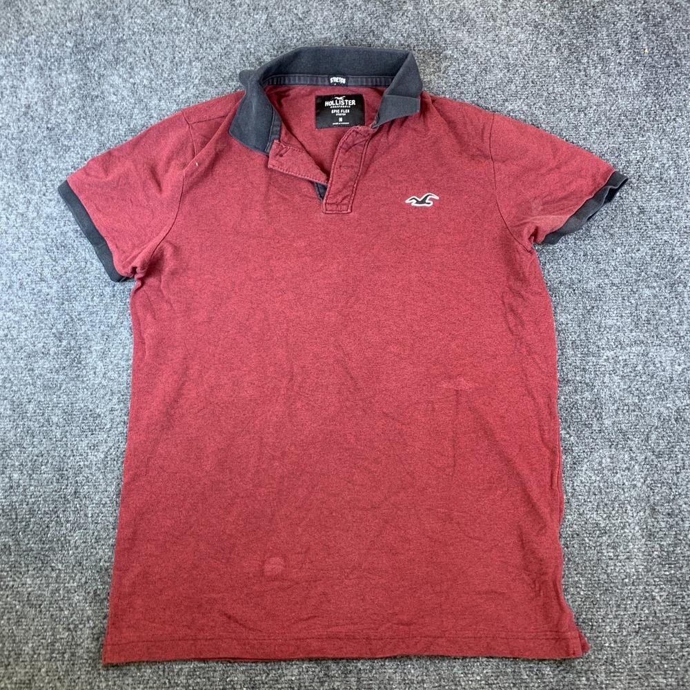 Hollister Polo Shirt Mens Medium Red Good Epic Flex Stretch Contrast Collar